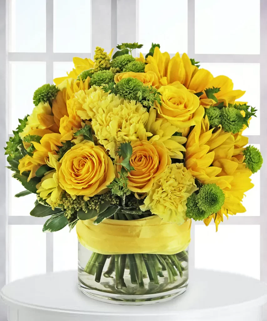 yellow bouquet green accents