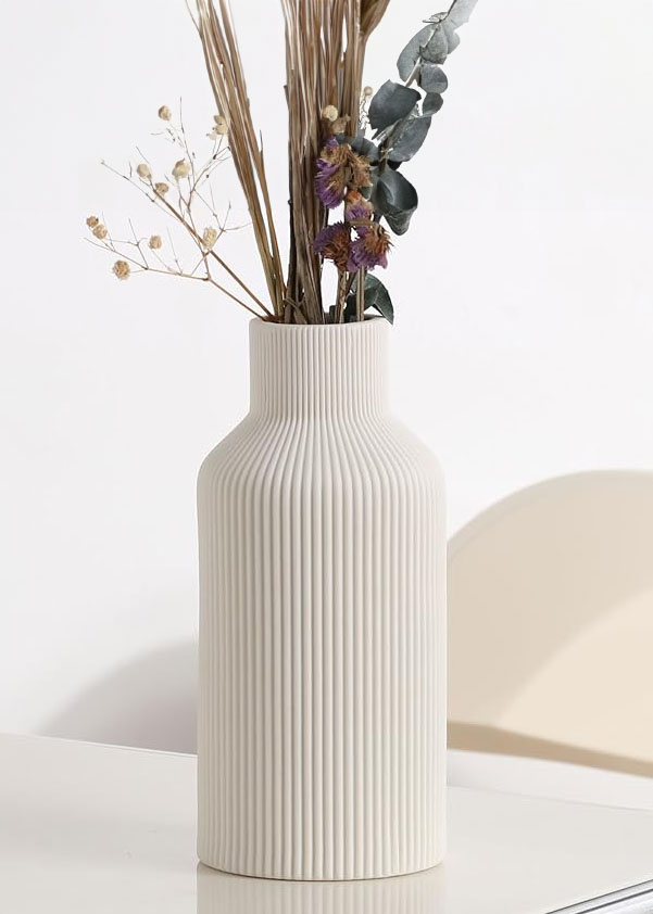 8 inch ribbed white modern vase, textured vase, home decor, floral accessories, flower arranging