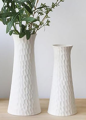 Modern white ceramic textured flower vase, floral accessories, home decor