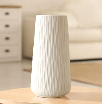 8 inch textured modern white ceramic vase, home decor, floral accessories, flower arranging