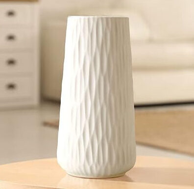 8 inch textured modern white ceramic vase, home decor, floral accessories, flower arranging