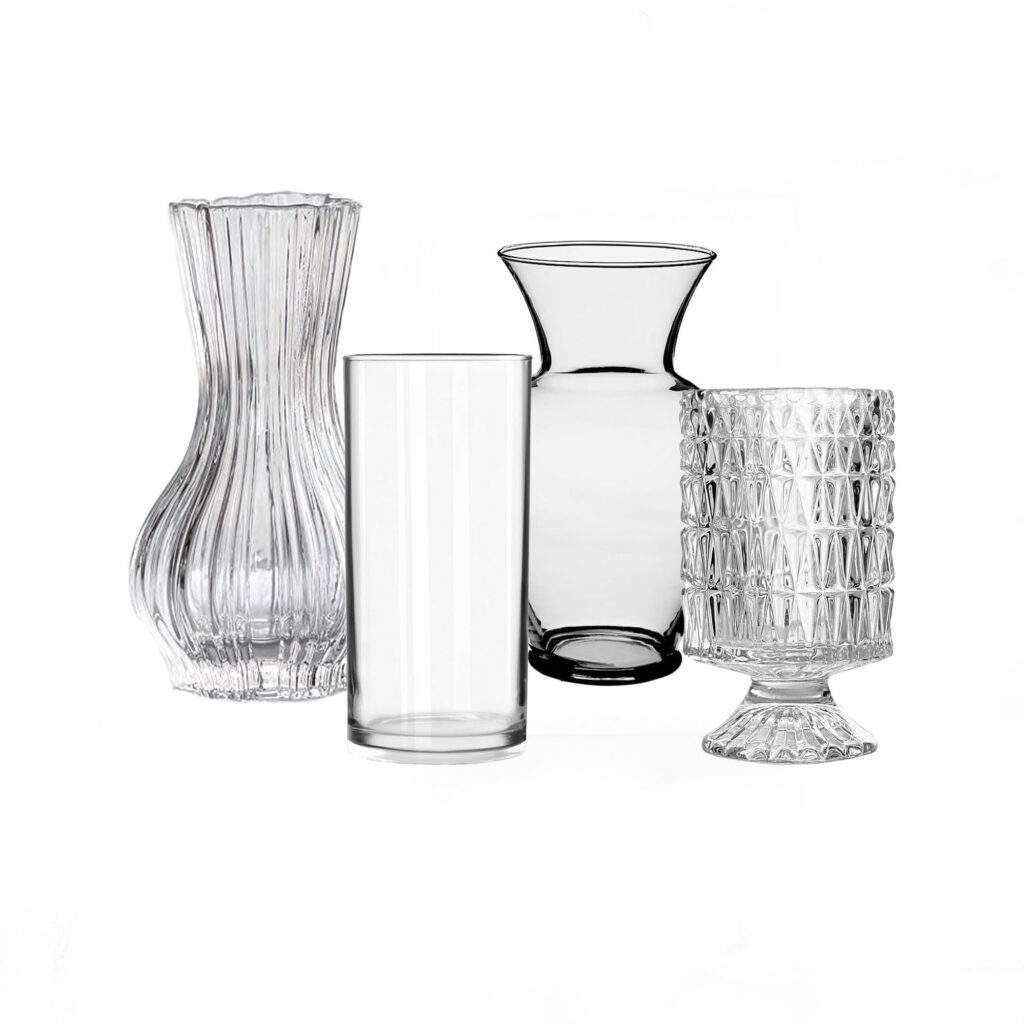 Clear Vase Collection, garden vase, balloon vase, embossed vase, cylindrical vase, flower arranging, floral accessories