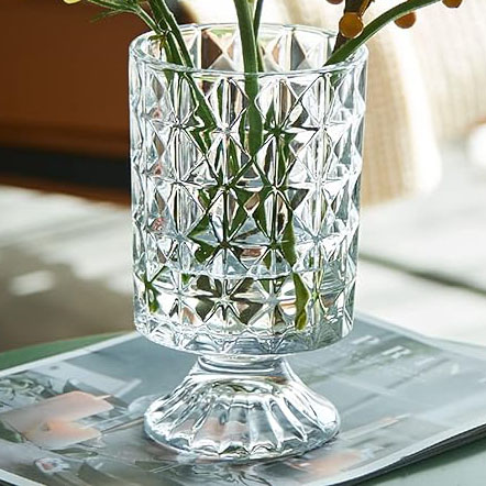 Clear glass embossed 7" vase, Elegant, Antique, Home Decor, Floral supplies, floral accessories