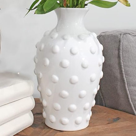 11 inch large dotted white modern vase, floral accessories, flower arranging, home deco