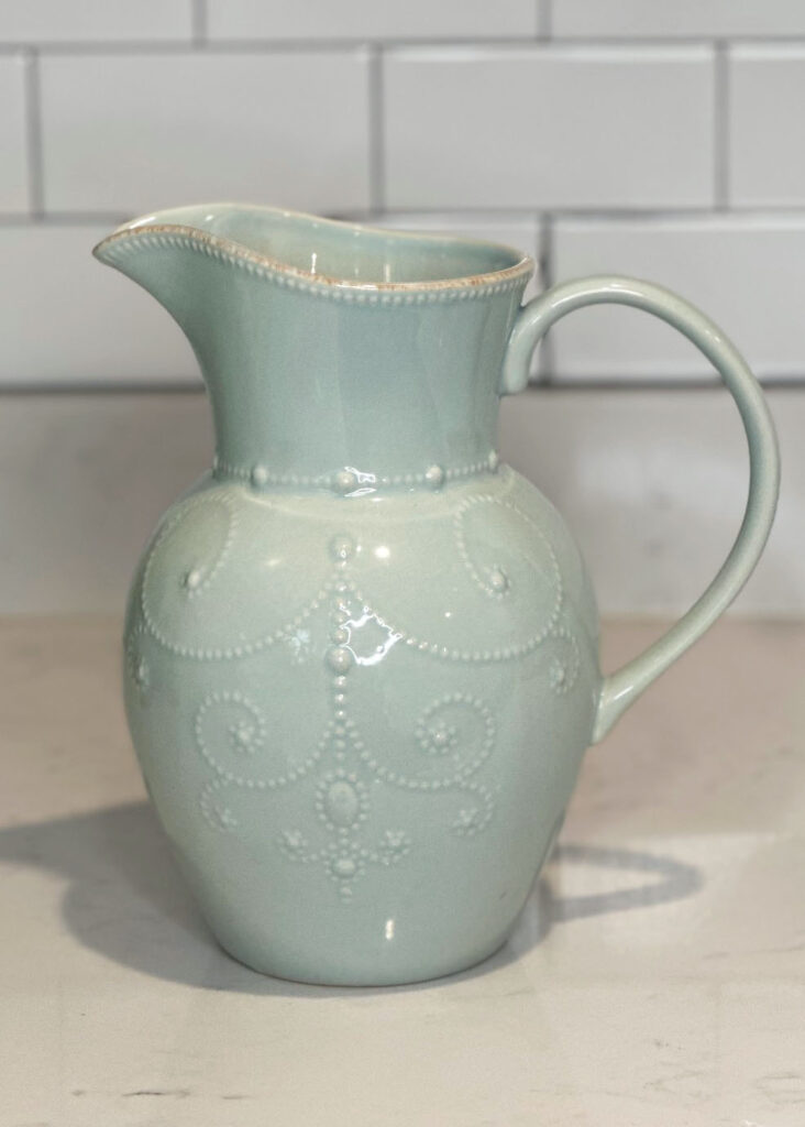 lenox pitcher vase, light blue, floral accessories, elegant