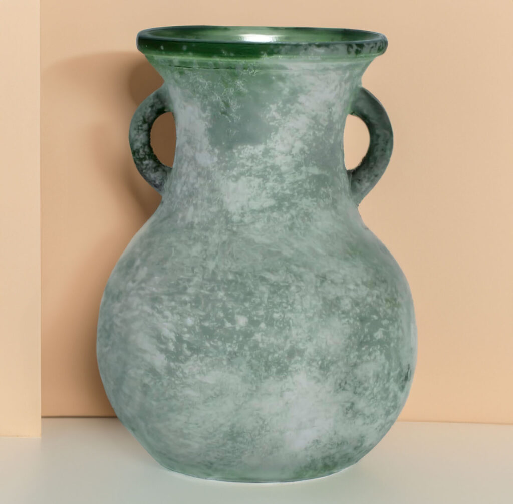 7.9in Green frosted Glass Vintage Vase, Art Deco Double Eared Antique Marble Texture Vase, floral arrangements, floral accessories, holiday vase, Christmas vases, home decor, parties, weddings