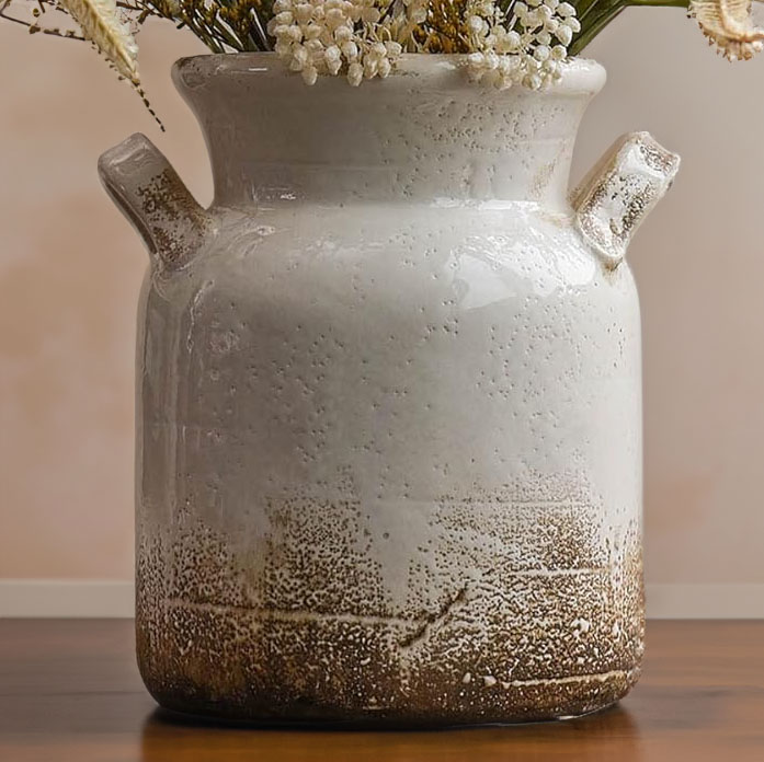 6 inch Rustic Farmhouse Vase, Distressed Decorative Flower Vase for Home Decor, Ideal Shelf Decor, White Boho Vase for Living Room Bedroom Kitchen Office Decor Centerpiece Table Decorations, floral accessories, floral design, flower arranging, Autumn/ Fall Vase