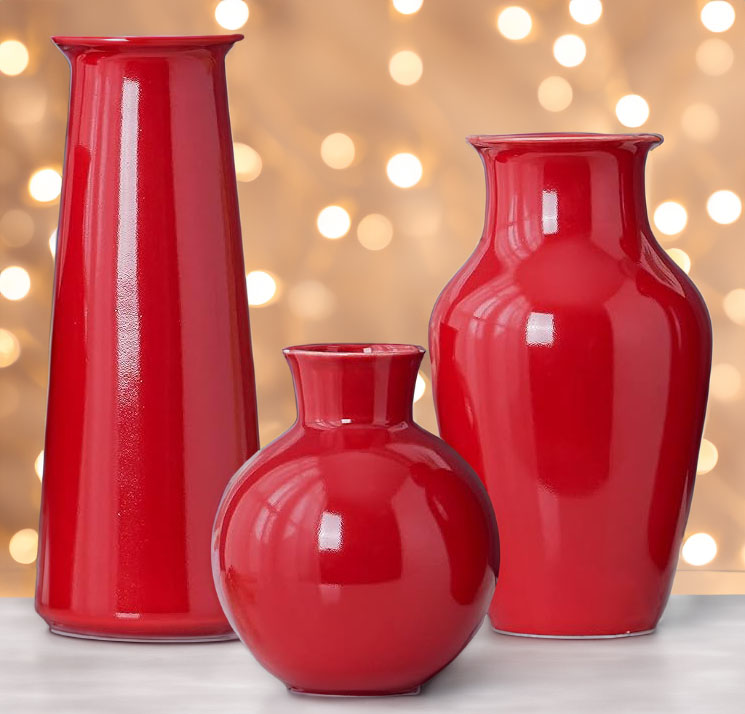 Red Ceramic Vase for Home Decor Vase Set of 3 Decorative Vases for Living Room Kitchen Modern Farmhouse, Flower Vases for Dining Room, home decor, floral accessories, flower arrangements, holiday vases, Christmas Vases