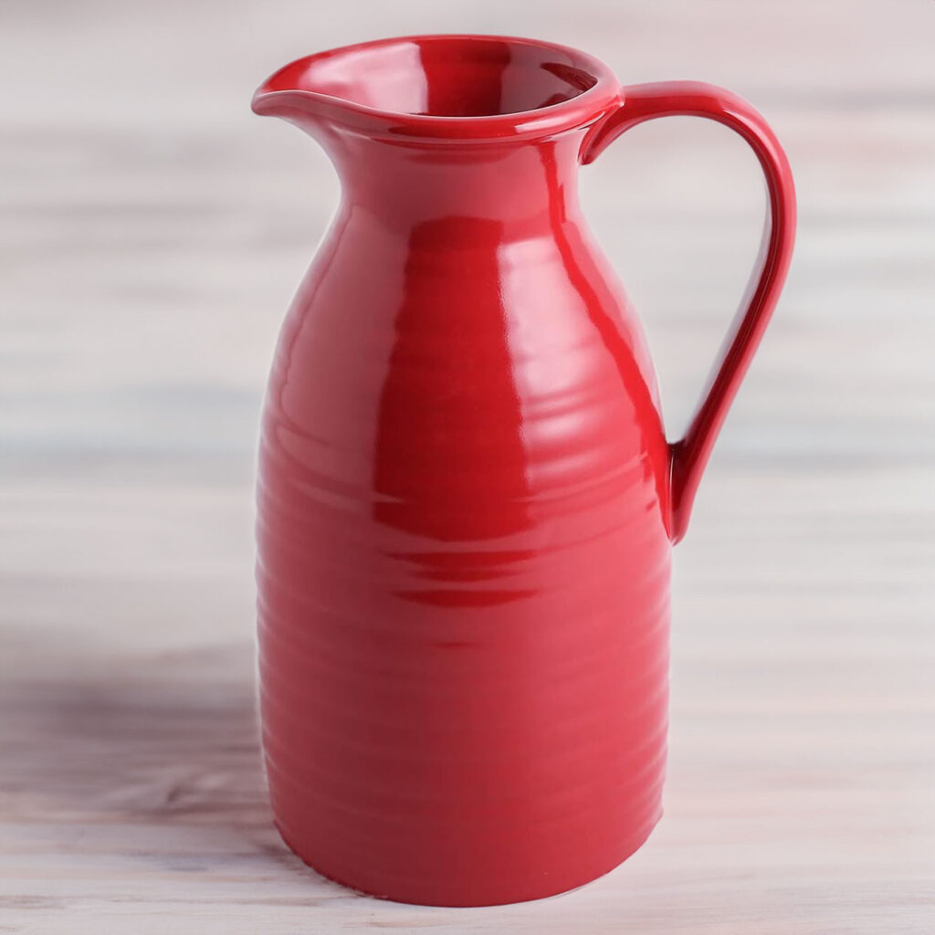 Red pitcher vase, farmhouse, holiday, parties, 4th of july, home decor, floral accessories, flower arrangements, floral decor