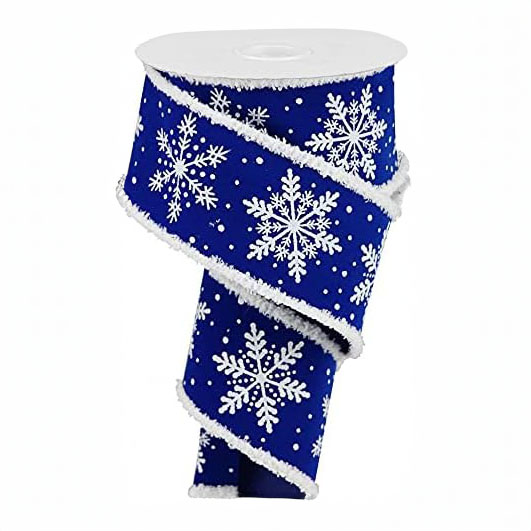 Sparkly Snowflakes Wired Christmas Ribbon - 2 1/2" x 10 Yards, Royal Blue, White, Garland, Gifts, Wreath, Bows, Gift Basket, Boxing Day, Fundraiser, Classroom, Office, Hanukkah Decor, floral accessories, floral design, flower arrangement